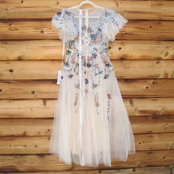 Mac Duggal 20510 Flutter Sleeve High Neck Embellished Floral Dress - Picture 10 of 13